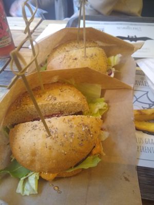Two burgers, they were kind enough to cut them in half for sharing at GreenBurger in Liege