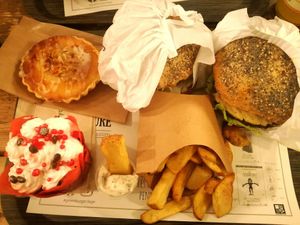 Menu with fries and desserts at GreenBurger in Liege