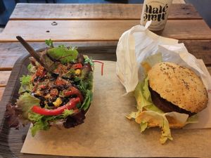 Salad and Le Green burger at GreenBurger in Liege