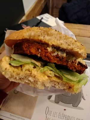 Burger « le green » (sauce moutarde et curry) excellent ! at GreenBurger in Liege
