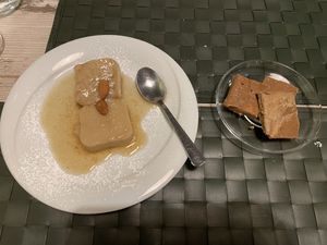 Vanilla pudding (left) and laddu (right)  at Nirvana in Florence