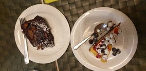 Chocolate and pear cake - they warm it up and is really tasty, can be a bit dry though. Tofu cake - this was delicious and is like a thick custard on top of a chocolate base. at Nirvana in Florence