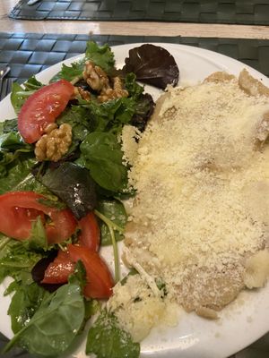 Crusted seitan and salad  at Nirvana in Florence
