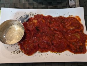 Ravioli with vegan parmesan at Nirvana in Florence
