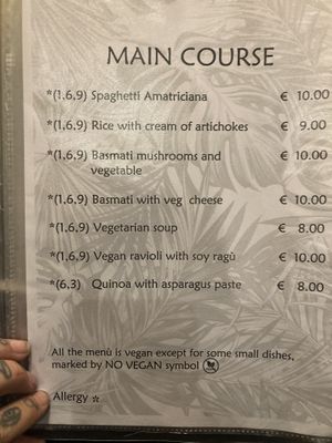 Menu   at Nirvana in Florence