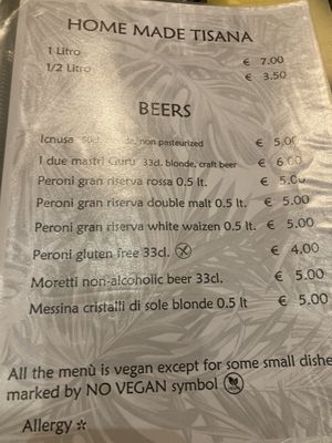 Menu   at Nirvana in Florence