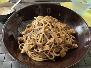 Spaghetti Carbonara with truffle  at Nirvana in Florence