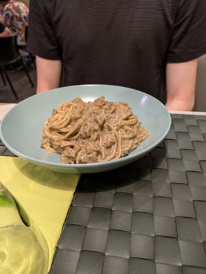 carbonara with truffle  at Nirvana in Florence