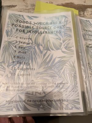 Menue  at Nirvana in Florence