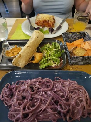 Bluberyy tagliatelle (so unique and yummy) at Nirvana in Florence
