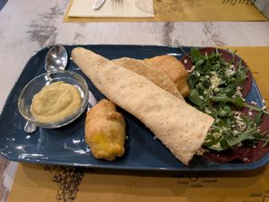 "Pasta" starter that wasn't pasta but a mix of starters. Yum! at Nirvana in Florence