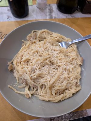 The carbonara is fantastic! at Nirvana in Florence
