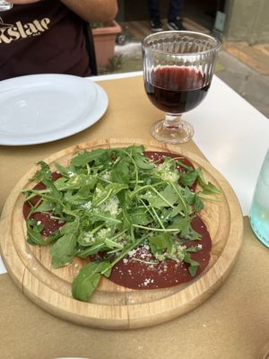 Starter and wine   at Nirvana in Florence
