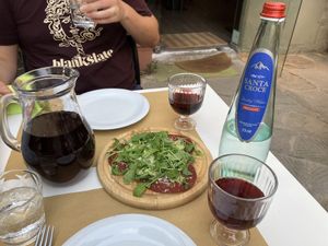 Starter and wine  at Nirvana in Florence
