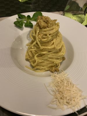 Vegan carbonara and vegan parm...FANTASTIC  at Nirvana in Florence