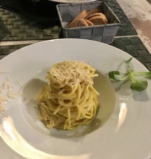 Vegan Spaghetti carbonara. So tasty!  at Nirvana in Florence