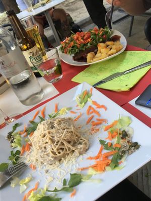 Spaghetti with truffle sauce, Chianti seitan dish. at Nirvana in Florence