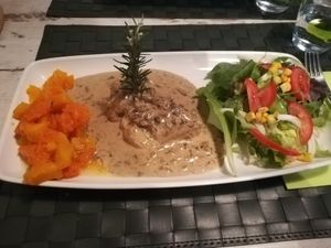 Seitan file with vegetables and pumpkin at Nirvana in Florence