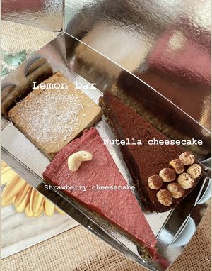 Lemon bar, nutella cheesecake and strawberry cheesecake at Fruit Box in Ohrid