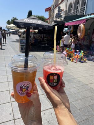 Bubble tea mango and juice   at Fruit Box in Ohrid