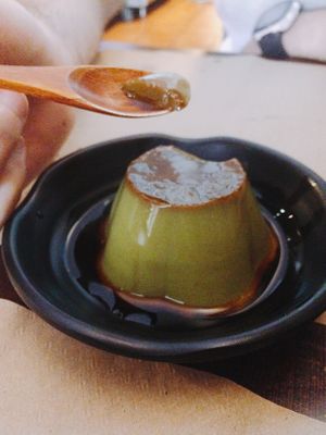 Matcha pudding (no vegan) at Kawamura in Barcelona