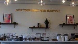 love your body, feed your soul sign, interior at Local Juicery in Flagstaff