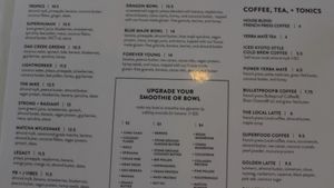 food and smoothie menu at Local Juicery in Flagstaff