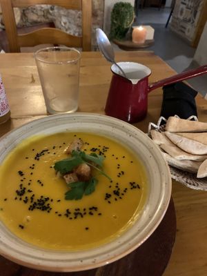 Pumpkin soup with croutons  at The Kasbar in 