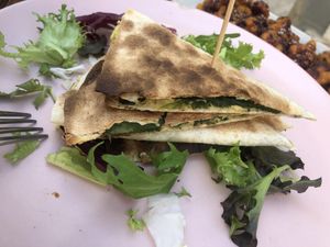 quesadilla w spinach & pesto  at The Kasbar in 