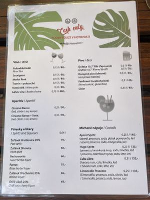 the current drink menu  at Natureza in Prague