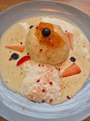 Dessert dumpling at Natureza in Prague