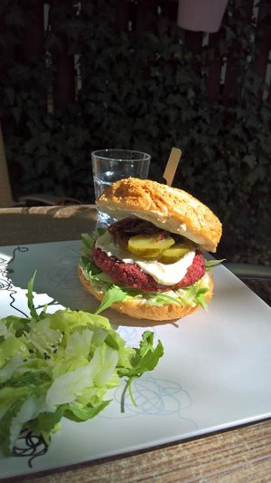 Bean beetroot burget, tasted great! at Natureza in Prague