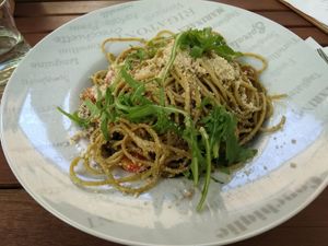 Pasta with pesto at Natureza in Prague