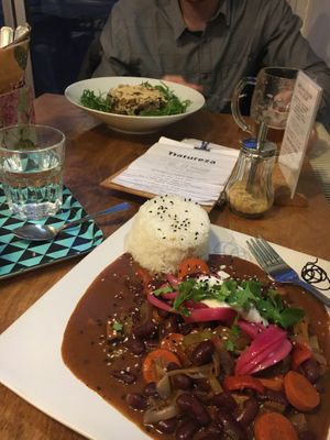 Mushroom risotto and chili at Natureza in Prague