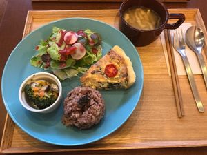 Spinach quiche set. The miso soup is out of this world. at Thallo in Kobe