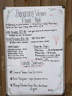 Menu  at Bonorong Wildlife Sanctuary Kiosk and Shop in Brighton
