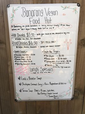 Menu  at Bonorong Wildlife Sanctuary Kiosk and Shop in Brighton