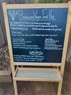 Menu available 13 July 2024 at Bonorong Wildlife Sanctuary Kiosk and Shop in Brighton