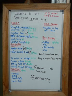 one of the daily menus at Bonorong Wildlife Sanctuary Kiosk and Shop in Brighton