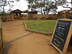approach to the Food Hut from inside the grounds at Bonorong Wildlife Sanctuary Kiosk and Shop in Brighton
