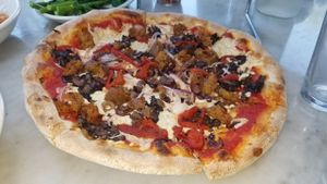 vegan pizza with vegan meat at Pitfire Pizza - Mar Vista in Los Angeles