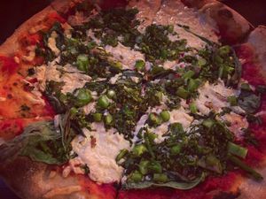 Broccolini pizza with vegan mozzarella at Pitfire Pizza - Mar Vista in Los Angeles