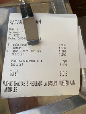 Meal Price Doubled by Duplicity  at Katako Veg in Santiago