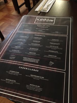 Menu at Katako Veg in Santiago