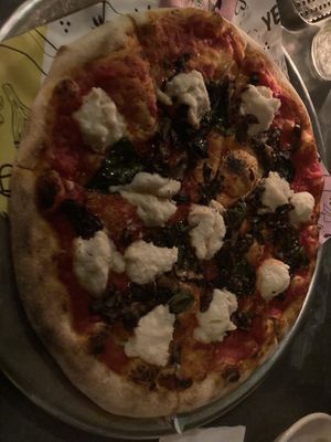 Vegan mozzarella w mushrooms   at Pitfire Pizza in Costa Mesa