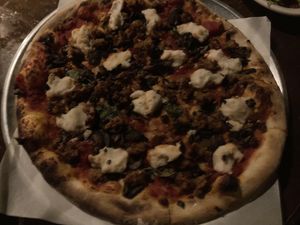 Awesome vegan pizza! — added vegan sausage and shrooms   at Pitfire Pizza in Costa Mesa