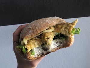 Lourido (vegetarian), with tetilla cheese - inside at etel&pan in Fisterra