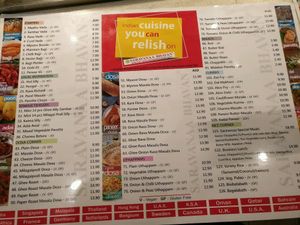 menu at Saravana Bhavan in Melbourne