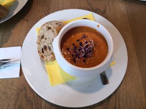 Linsen Süßkartoffel Suppe at Safran - BioBistro in Radolfzell