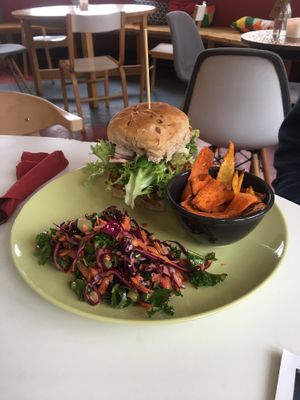Pulled Jackfruit Burger served with a Smoked BBQ Sauce at Cantina Leeds in Leeds